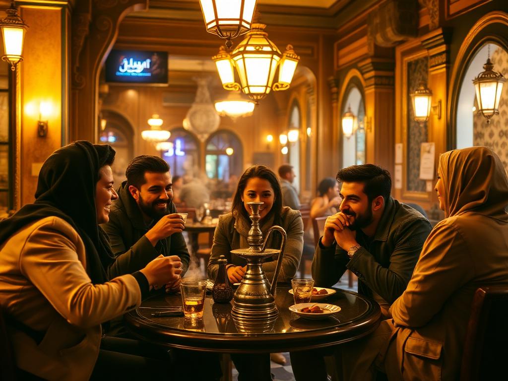 Friends enjoying coffee and shisha